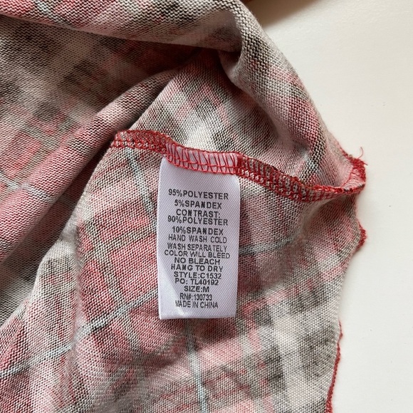 Umgee Rust Red Plaid Elbow Patch Bell Sleeve Turtleneck Top Medium Women’s - Picture 10 of 11